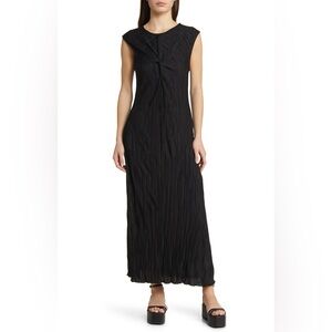 TOPSHOP TWIST FRONT TEXTURED JERSEY COLUMN MIDI DRESS IN BLACK